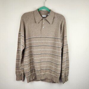 Basco VTG Cotton Cashmere Angora Blend Knit Striped Raglan Sleeve Polo Sweater M